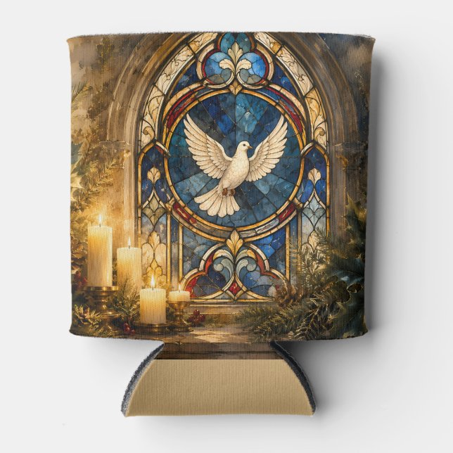 Stained Glass Dove Christmas Window Can Cooler (Front)