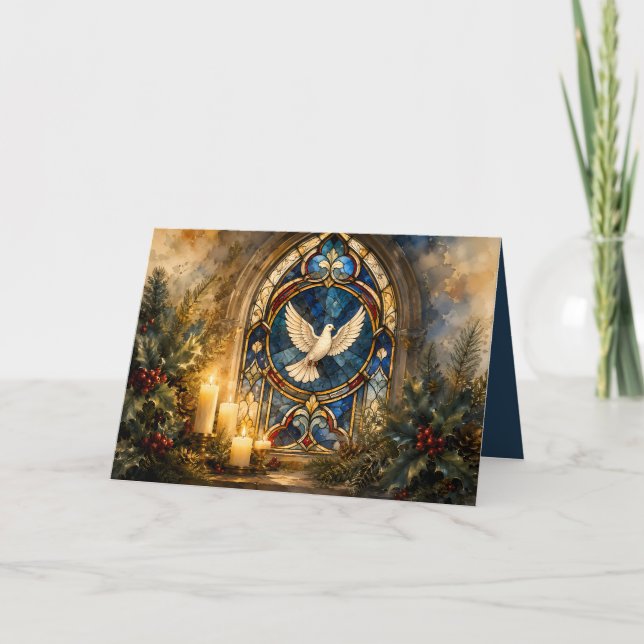 Stained Glass Dove Christmas Window Card (Front)