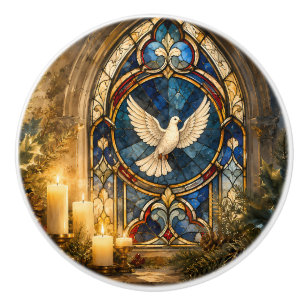 Stained Glass Dove Christmas Window Ceramic Knob