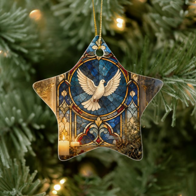 Stained Glass Dove Christmas Window Ceramic Tree Decoration (Tree)