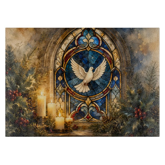 Stained Glass Dove Christmas Window Cutting Board (Front)