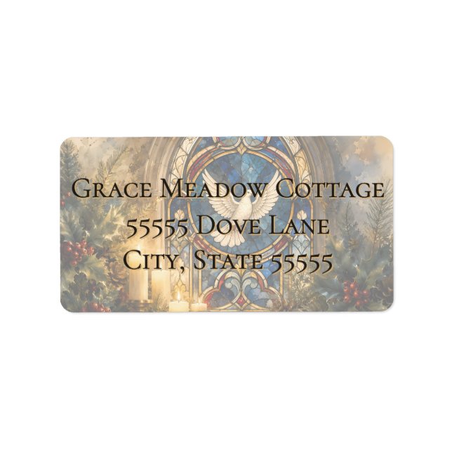 Stained Glass Dove Christmas Window Label (Front)