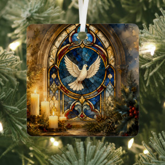 Stained Glass Dove Christmas Window Metal Tree Decoration