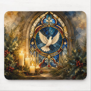 Stained Glass Dove Christmas Window Mouse Pad