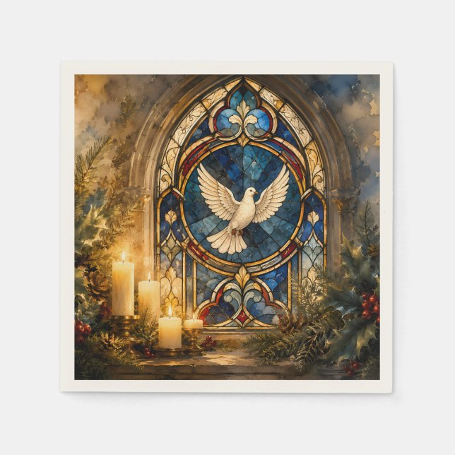 Stained Glass Dove Christmas Window Napkin (Front)