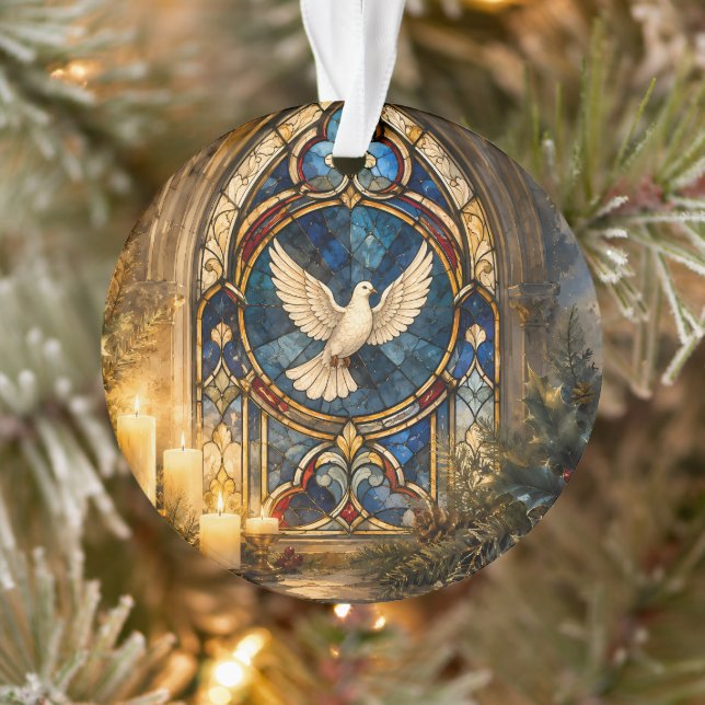 Stained Glass Dove Christmas Window Ornament (Tree)
