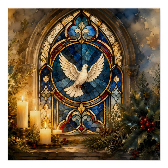 Stained Glass Dove Christmas Window Poster (Front)