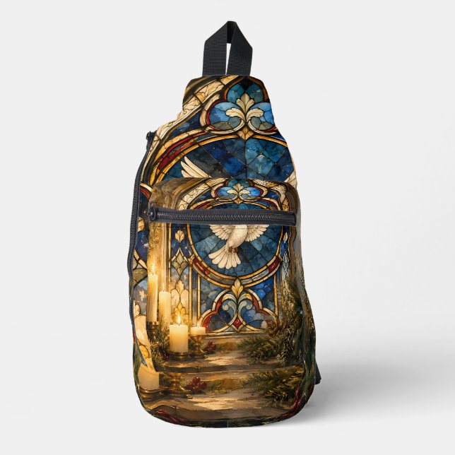 Stained Glass Dove Christmas Window Sling Bag (Front)