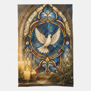 Stained Glass Dove Christmas Window Tea Towel