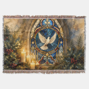 Stained Glass Dove Christmas Window Throw Blanket