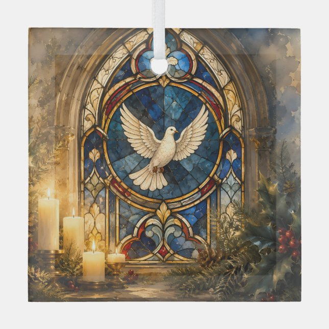 Stained Glass Dove Christmas Window Tree Decoration (Front)