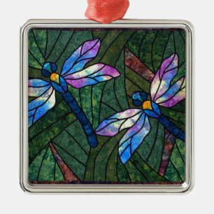 Stained Glass Dragonflies Metal Tree Decoration