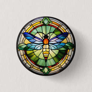 Stained Glass Dragonfly 3 Cm Round Badge
