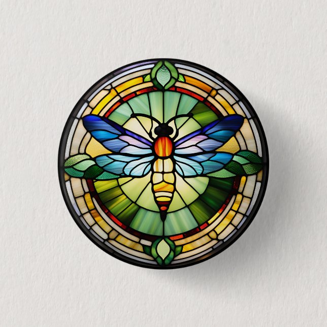 Stained Glass Dragonfly 3 Cm Round Badge (Front)