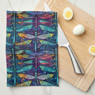 Stained Glass Dragonfly Design Tea Towel