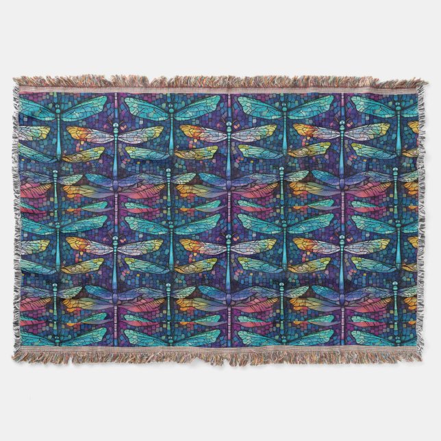 Stained Glass Dragonfly Design Throw Blanket (Front)