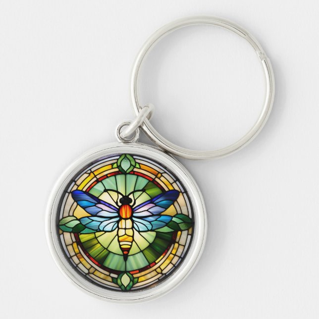 Stained Glass Dragonfly Key Ring (Front)