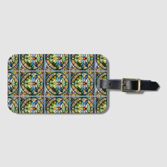 Stained Glass Dragonfly Luggage Tag (Front Horizontal)