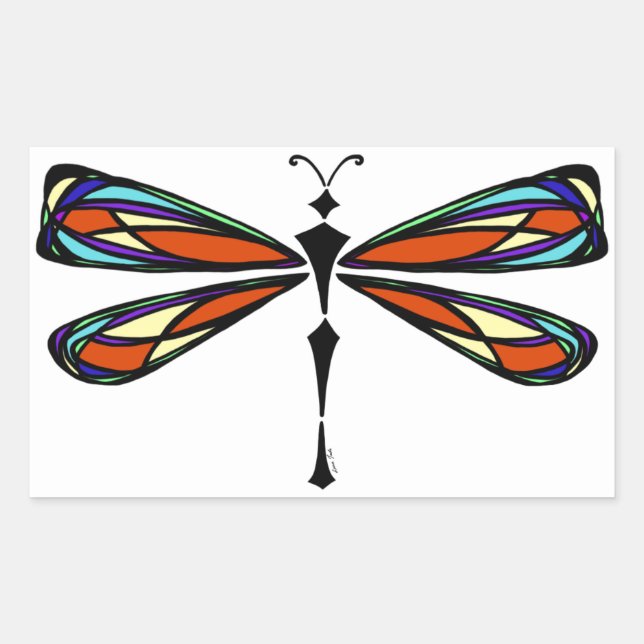Stained Glass Dragonfly Rectangle Sticker (Front)