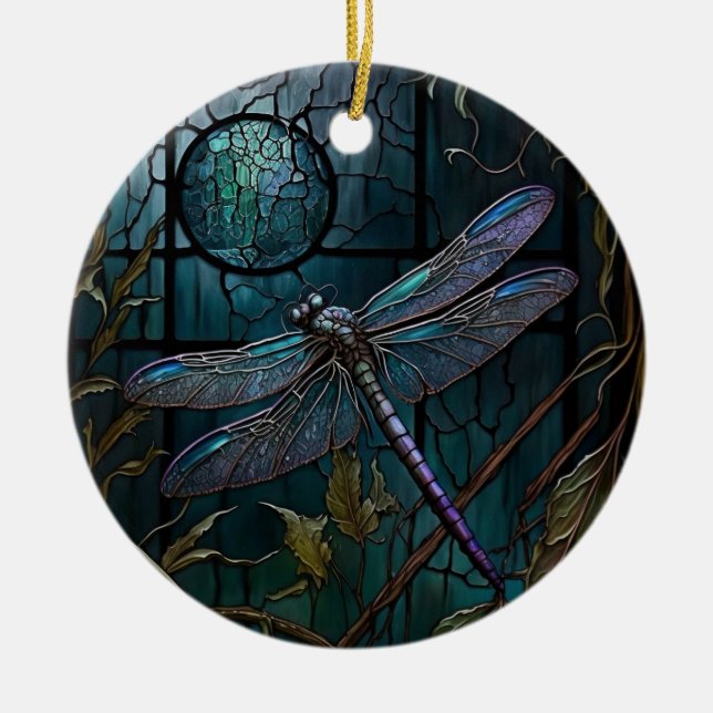 Stained Glass Dragonfly Shower Curtain Ceramic Tree Decoration (Front)