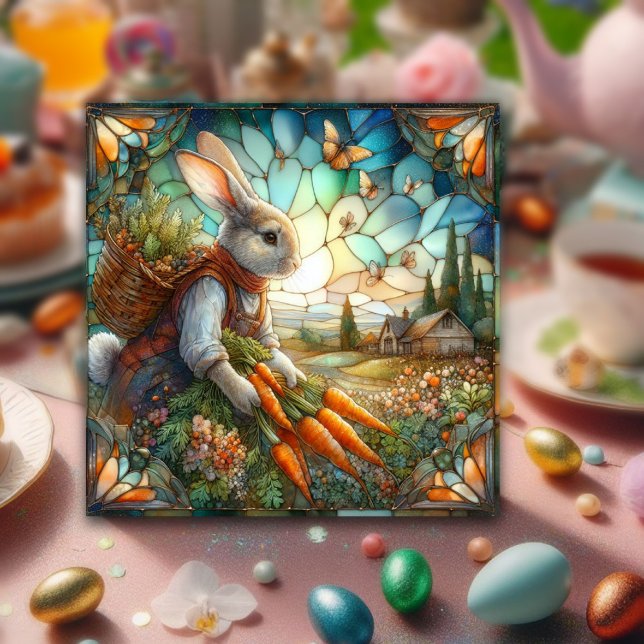 Stained Glass Easter Bunny Country Harvest Holiday Card (Creator Uploaded)