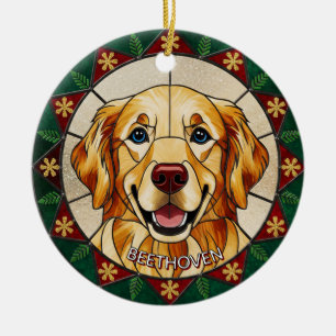 Stained glass effect DOG'S name Christmas Ceramic Tree Decoration