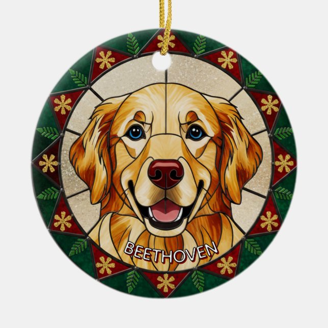 Stained glass effect DOG'S name Christmas  Ceramic Tree Decoration (Front)
