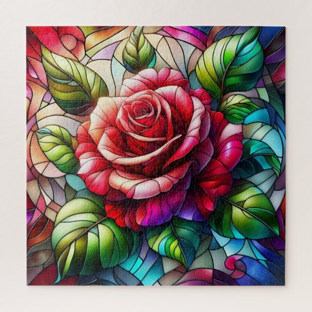 Stained Glass Effect Elegant Floral Design Jigsaw Puzzle (Vertical)