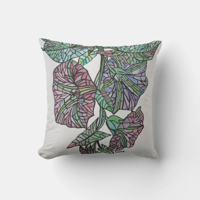 Stained Glass Effect Morning Glory September Birth Cushion (Front)