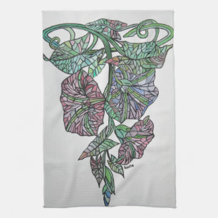 Stained Glass Effect Morning Glory September Birth Tea Towel