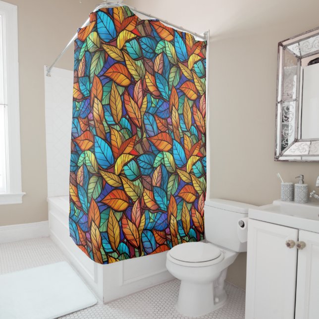 Stained Glass Fall Leave Seamless Pattern Shower Curtain (In Situ)