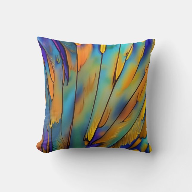 Stained Glass Feather AI Abstract Art Cushion (Front)