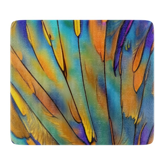 Stained Glass Feather AI Abstract Art    Cutting Board (Front)