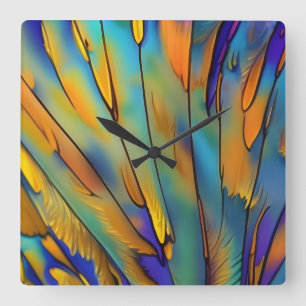Stained Glass Feather AI Abstract Art  Square Wall Clock