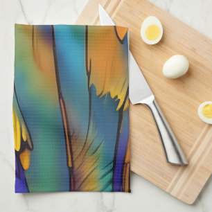 Stained Glass Feather AI Abstract Art   Tea Towel