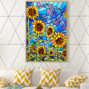 Stained Glass Field of Sunflowers Poster