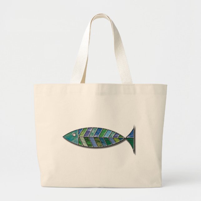Stained Glass Fish Large Tote Bag (Front)