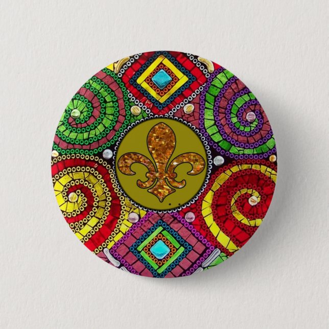 Stained Glass Fleur De Lis Abstract 6 Cm Round Badge (Front)