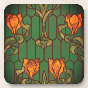 Stained glass floral art nouveau flowers elegant coaster