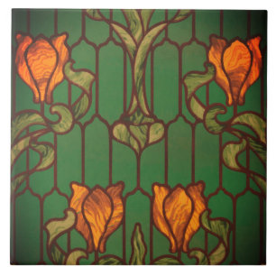 Stained glass floral art nouveau flowers elegant tile