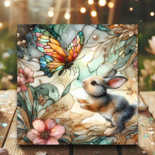 Stained Glass Floral Bunny Christian Easter  Holiday Card