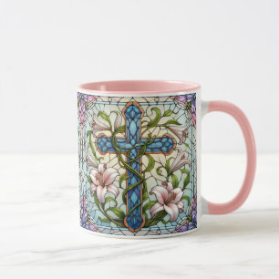 Stained Glass Floral Cross Mug