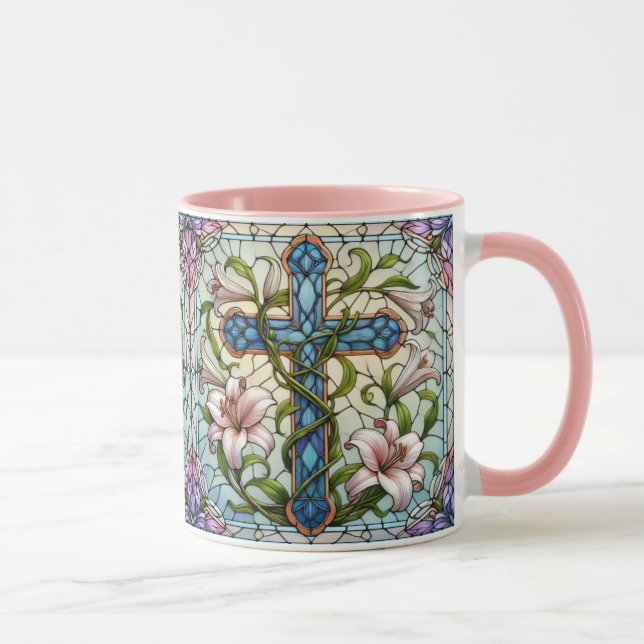 Stained Glass Floral Cross Mug (Right)