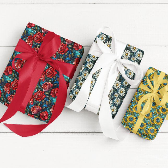 Stained Glass Floral Flower Colourful Wrapping Paper Sheet (Creator Uploaded)