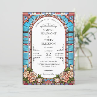 Stained Glass Floral Frame Wedding Invitation