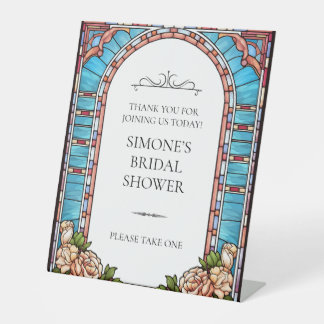 Stained Glass Floral Frame Wedding Pedestal Sign