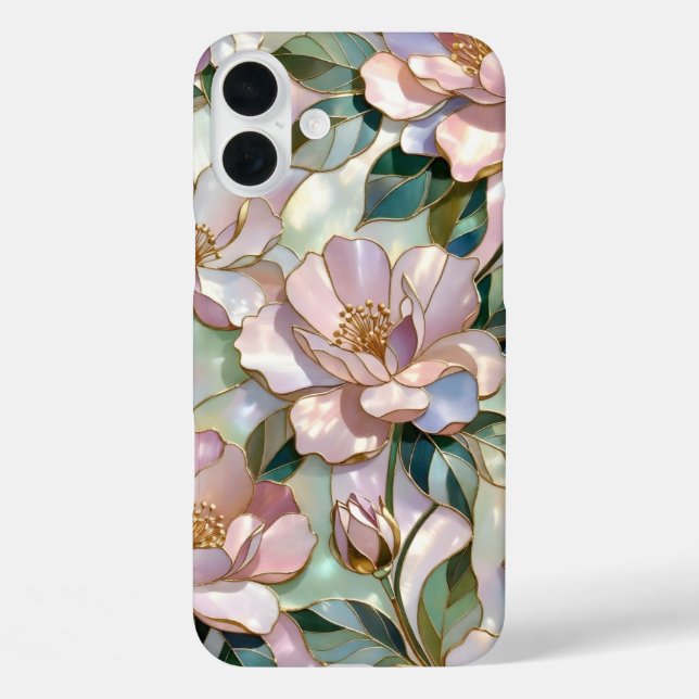 Stained Glass Floral iPhone Case Pink Gold Flower (Back)