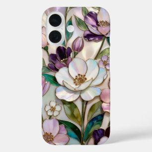 Stained Glass Floral iPhone Case White Purple Gold