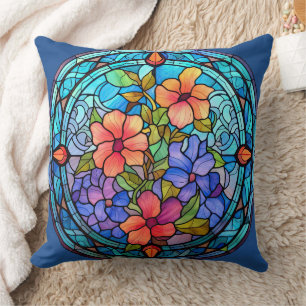 Stained Glass Floral Mosaic Art Design Cushion