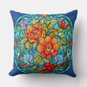 Stained Glass Floral Mosaic Art Design Cushion